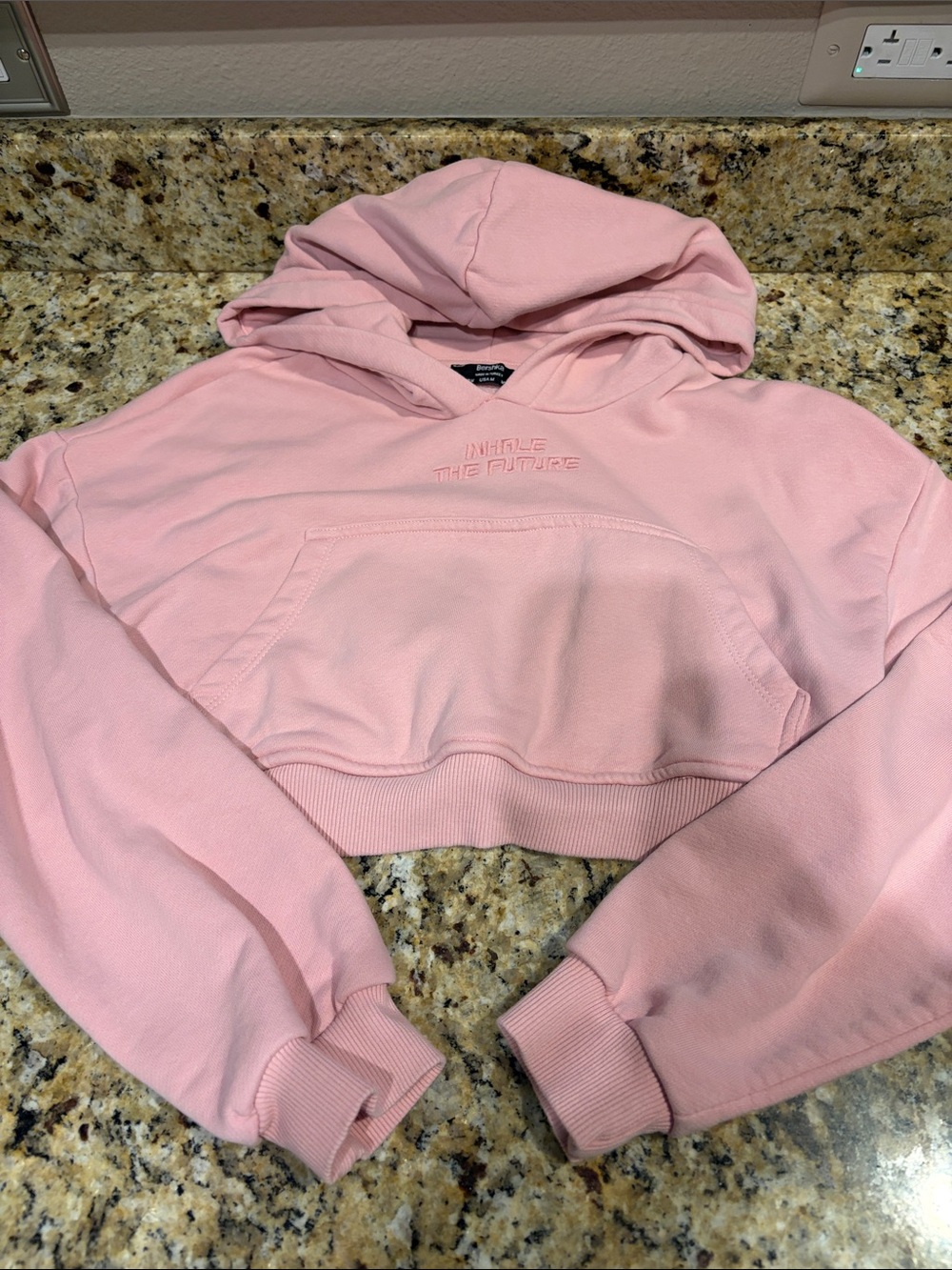Bershka Light Pink Cropped Hoodie Sweatshirt